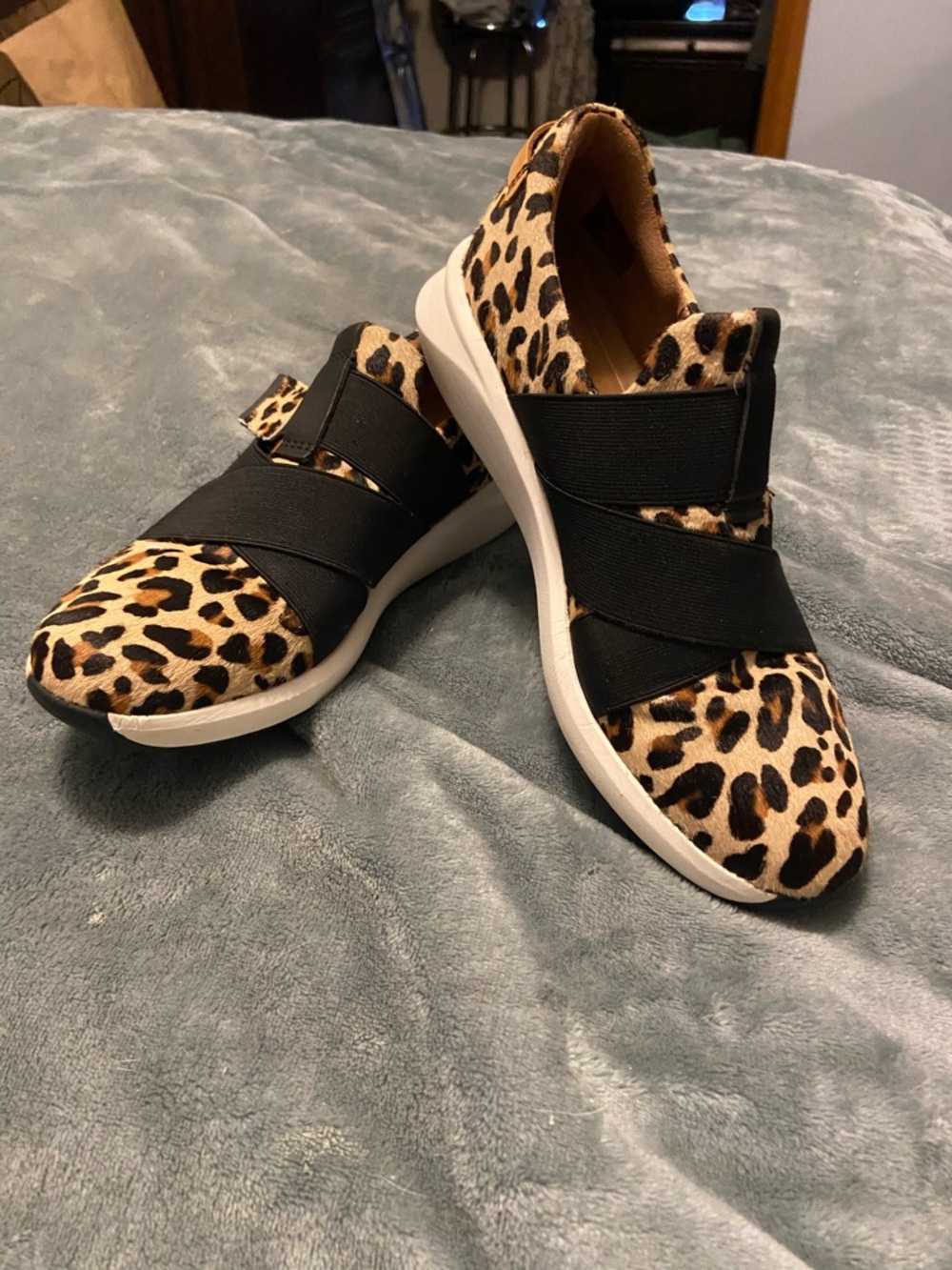 Clarks Leopard Print Slip-On Athletic Sneakers with Black Straps